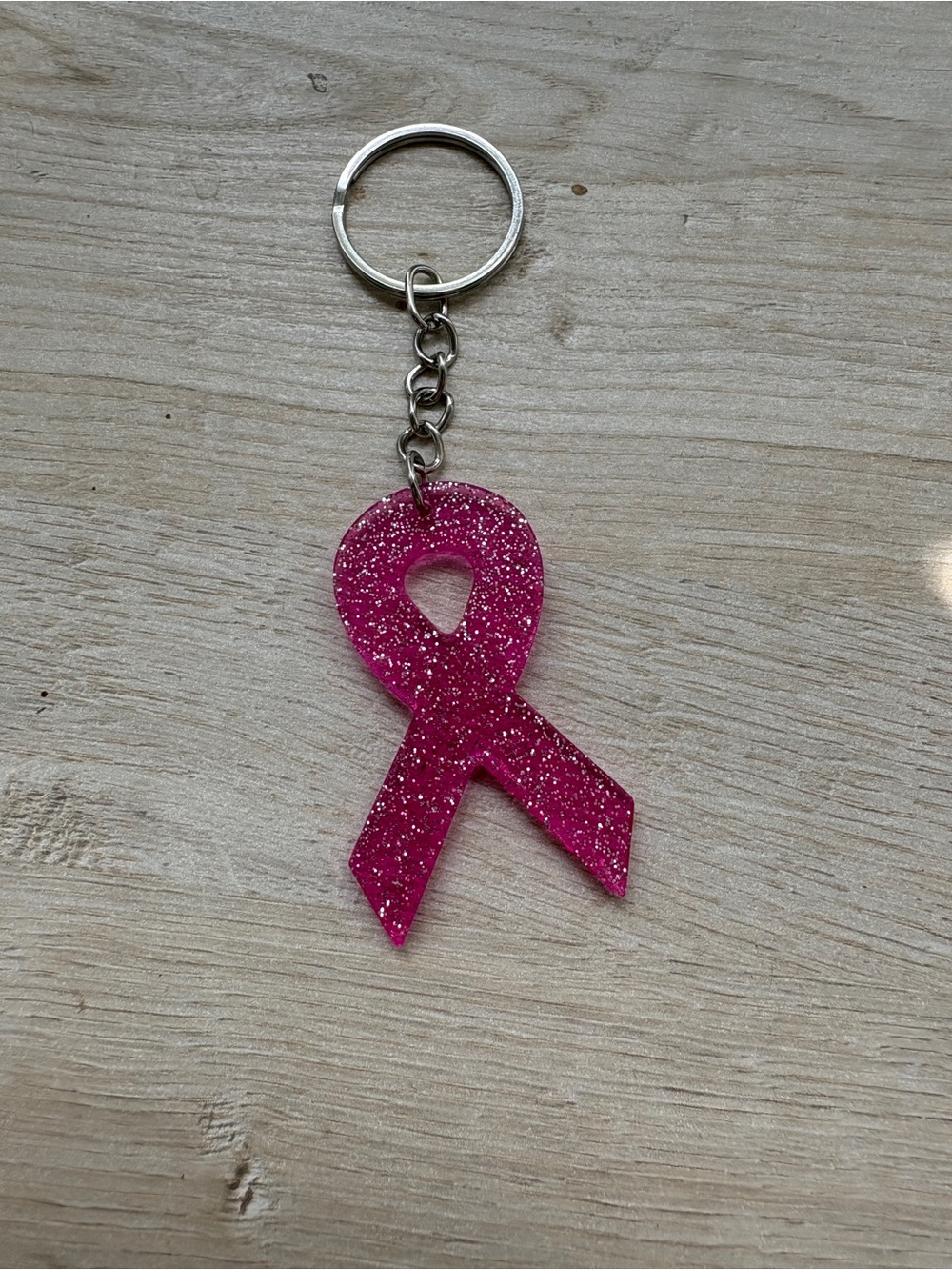 Pink Glitter Cancer Ribbon Keychain - Picture 2 of 2